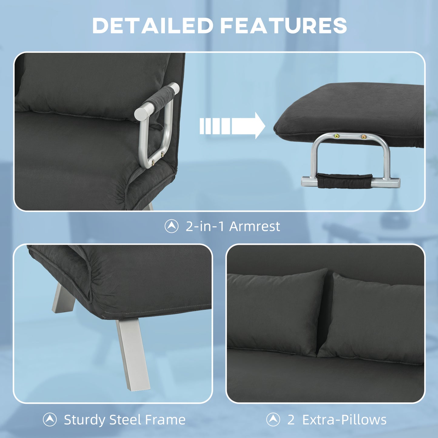 Fiyo Fabric Dark Grey 2 Seater Click Clack Sofa Bed