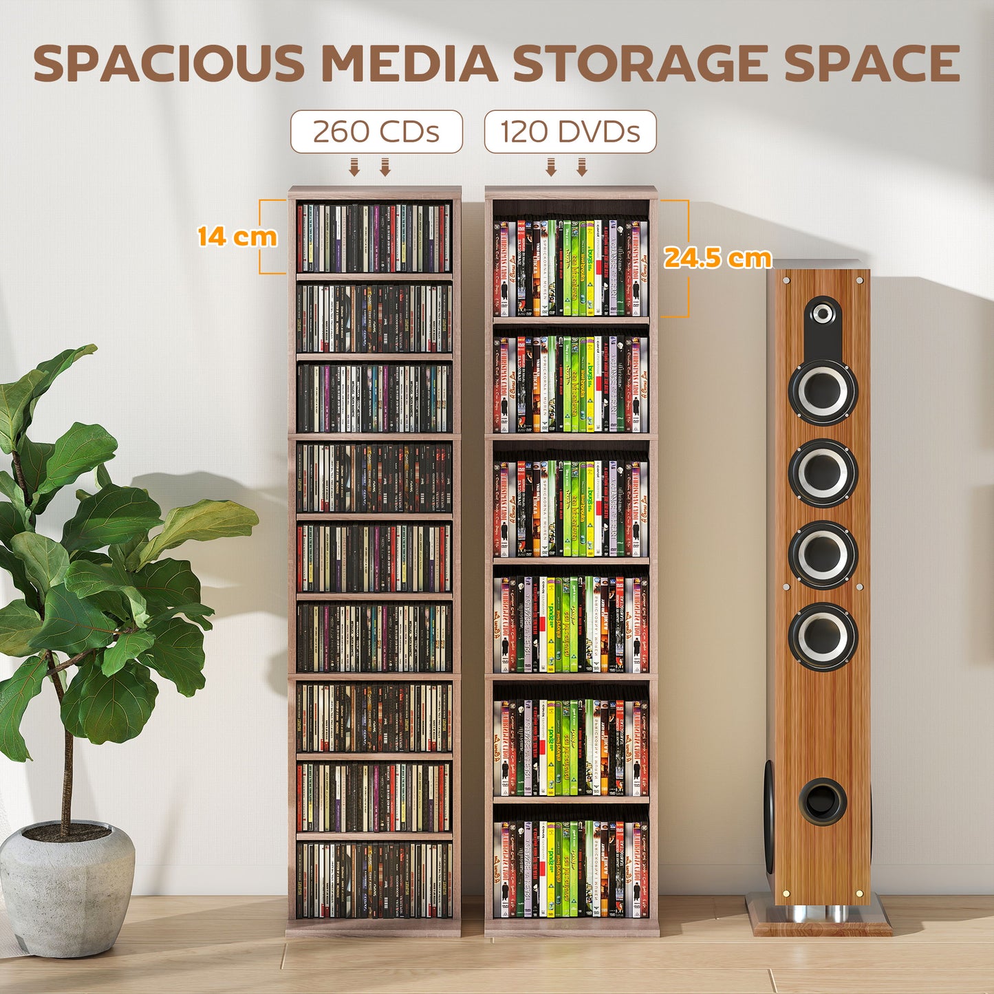 Lere Tavi Wooden Natural Finish Narrow CD Storage Unit With 260 Disc Capacity