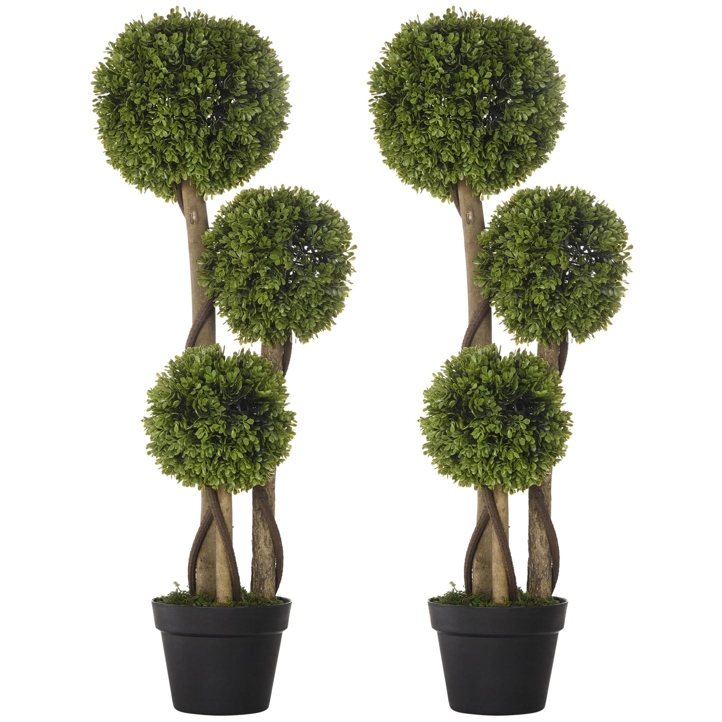 Sasafa Tane Set Of 2 Light Green Artificial Boxwood Ball Topiary Trees In Pots H8 90cm