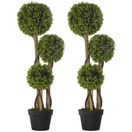 Sasafa Tane Set Of 2 Light Green Artificial Boxwood Ball Topiary Trees In Pots H8 90cm