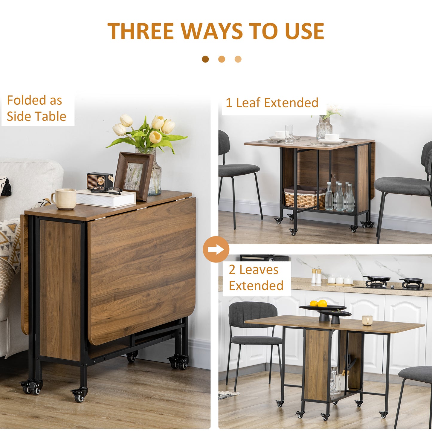 Suzito Wooden Brown And Black Drop Leaf Dining Table Seating 6