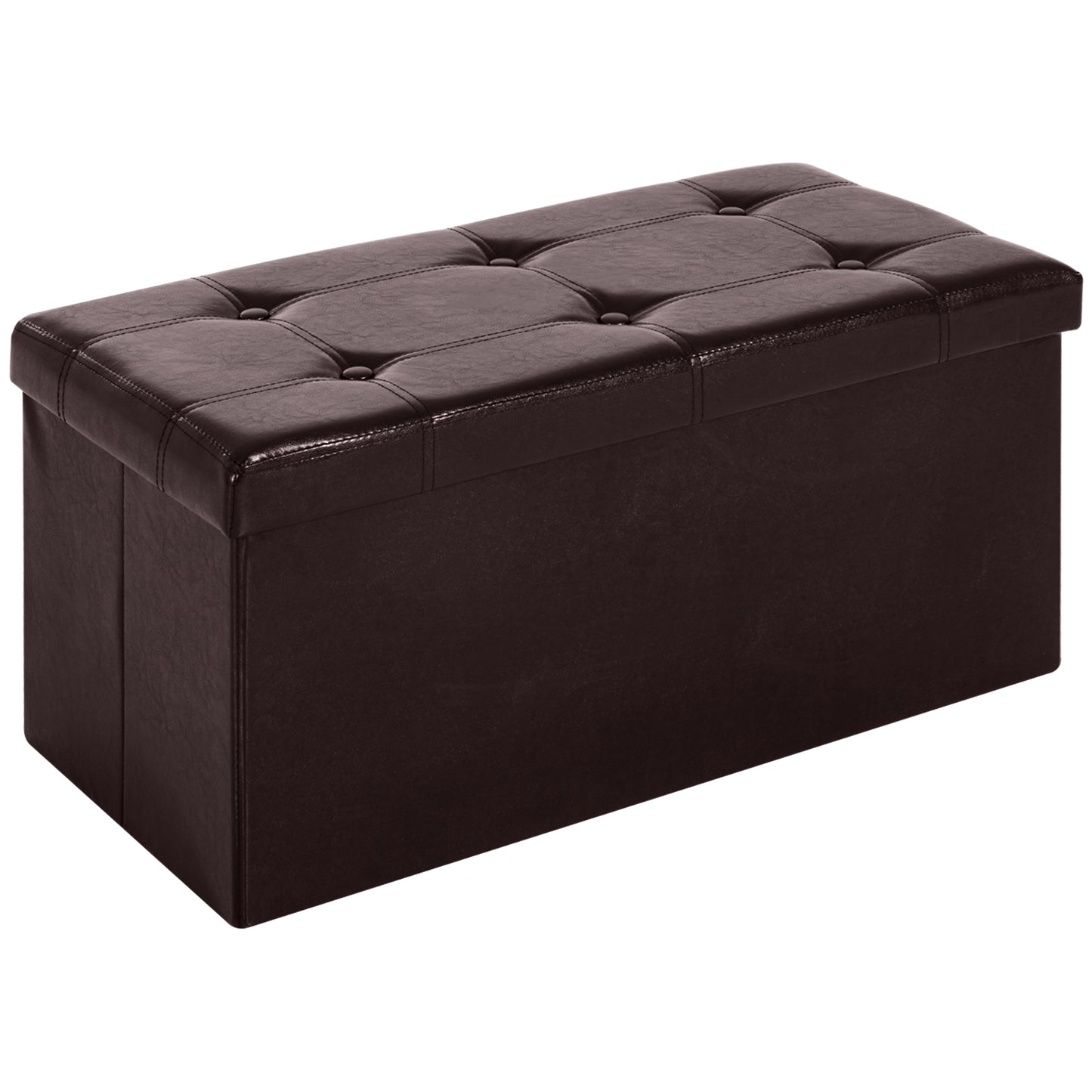 Sahapa Faux Leather Brown Folding Storage Ottoman Bench With Lift Up Lid