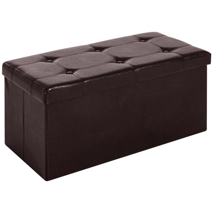 Sahapa Faux Leather Brown Folding Storage Ottoman Bench With Lift Up Lid