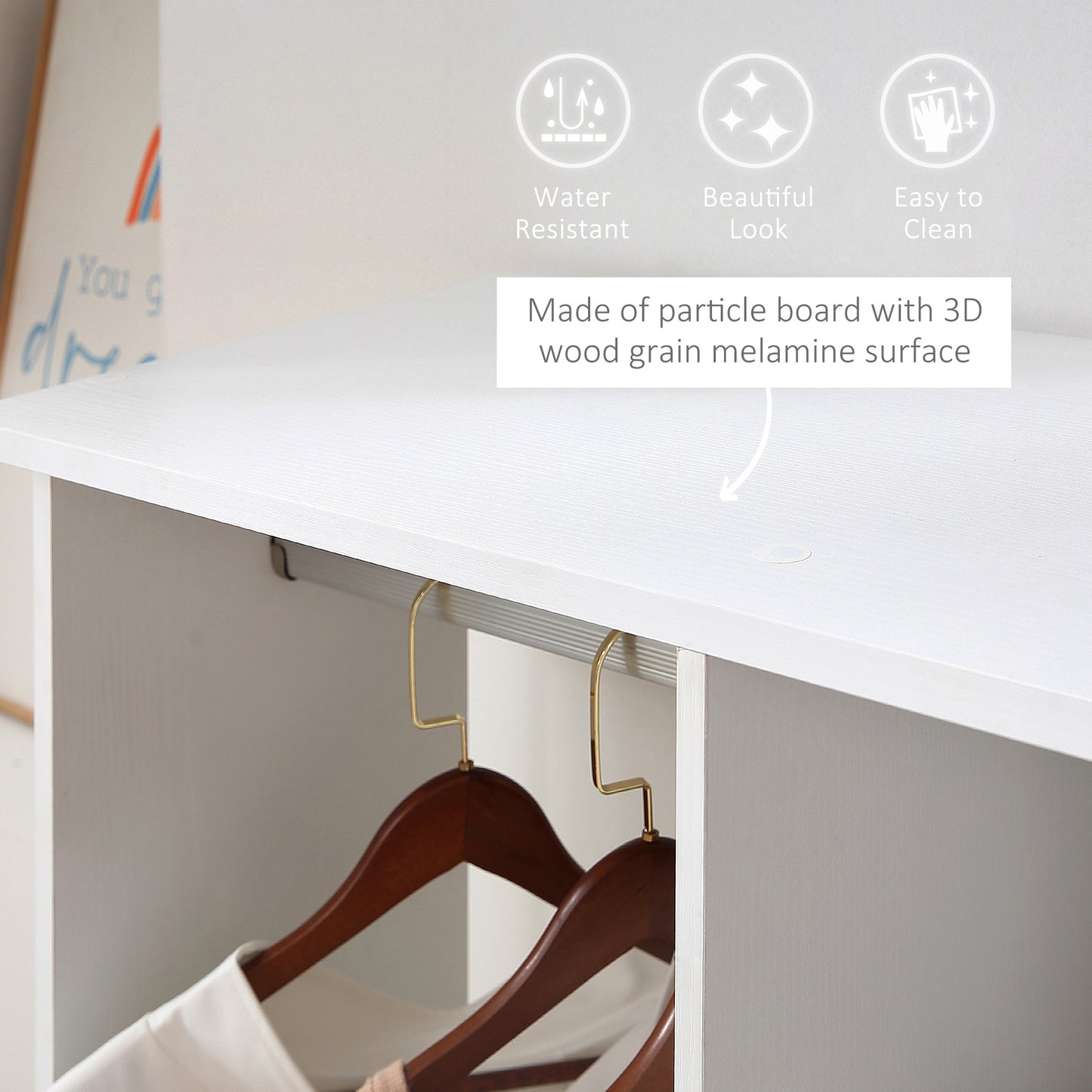 Belario White Double Open Wardrobe With Shelves Hanging Rail And Lockable Wheels