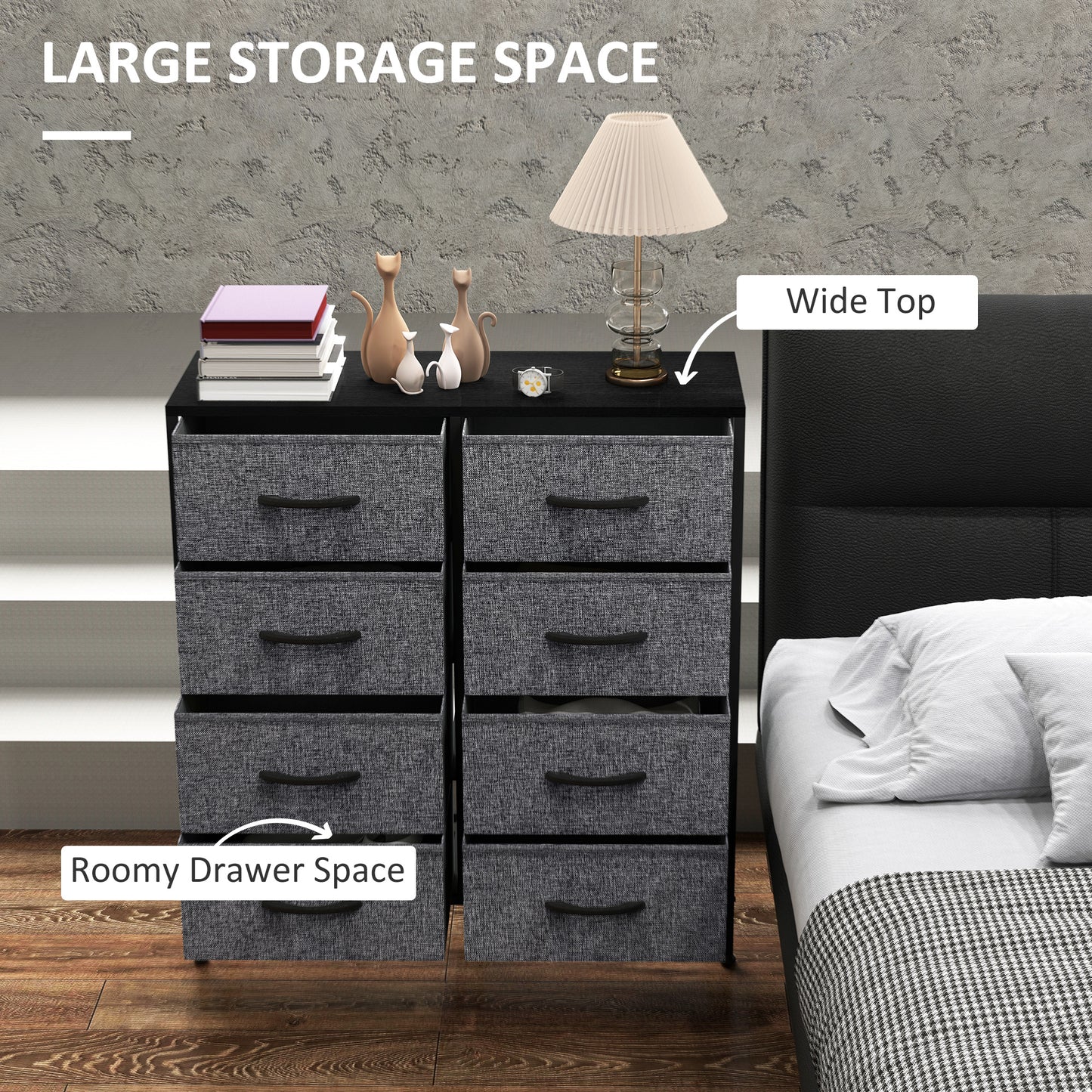 Sarofi Metal And Fabric Black 8 Drawer Industrial Storage Dresser With Steel Frame