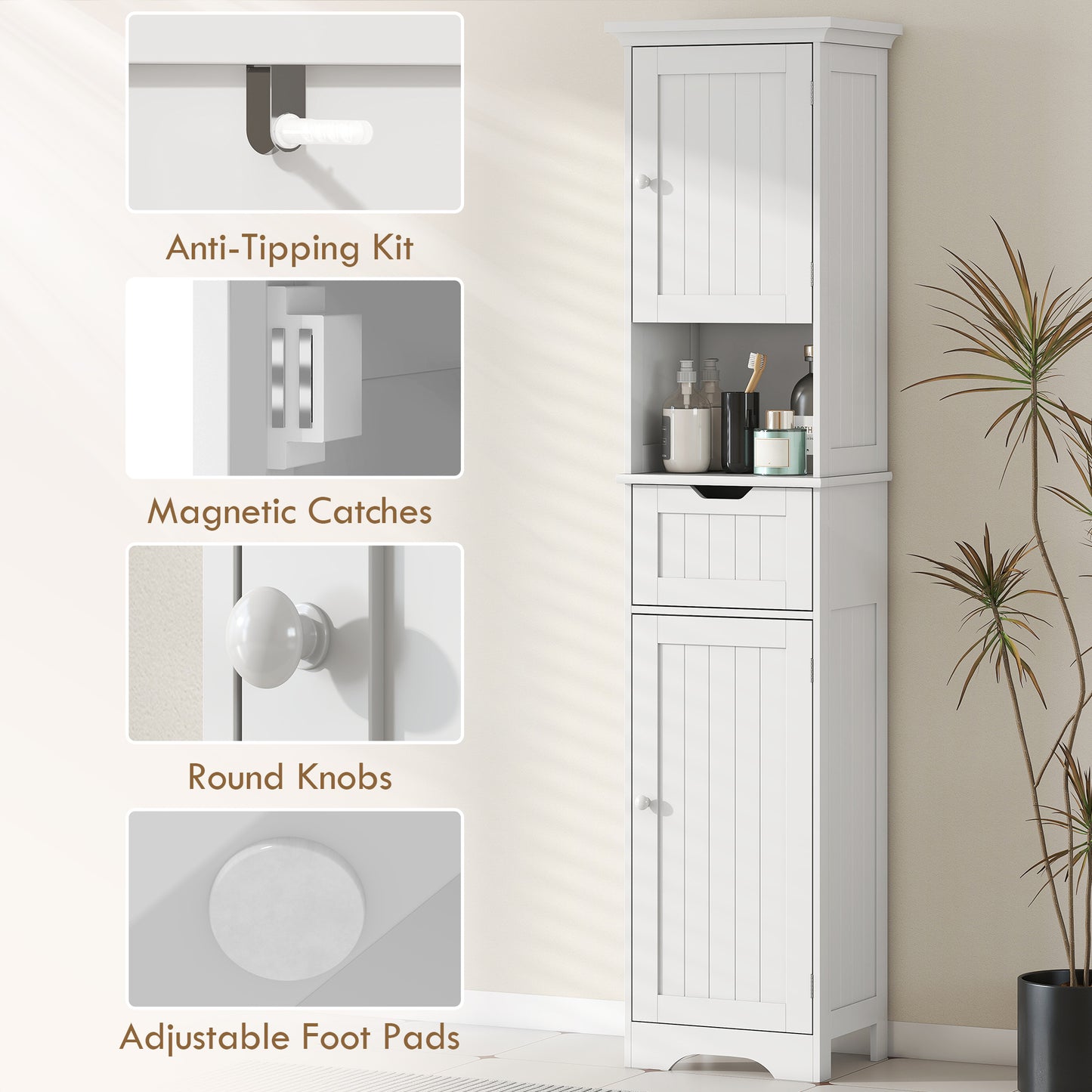 Morale Slim Bathroom Storage Cabinet With Integrated Sensor Lighting White