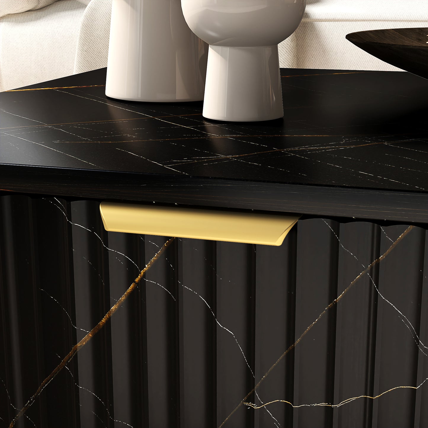 Neva Wooden Black Marble Effect Coffee Table With Integrated Storage