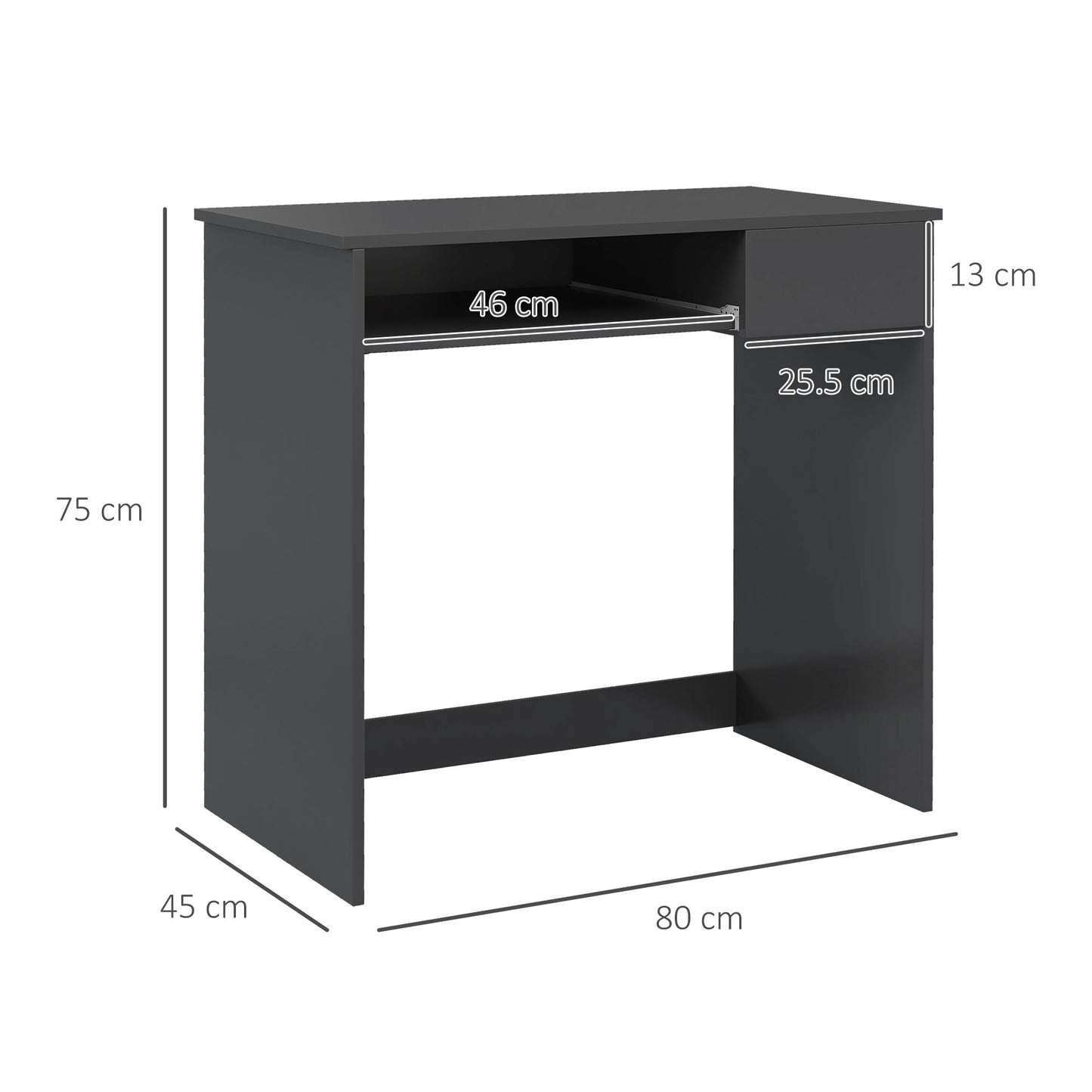 Rami 80cm Grey Compact Study Desk With Keyboard Tray And Drawer Storage