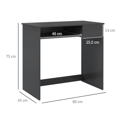 Rami 80cm Grey Compact Study Desk With Keyboard Tray And Drawer Storage