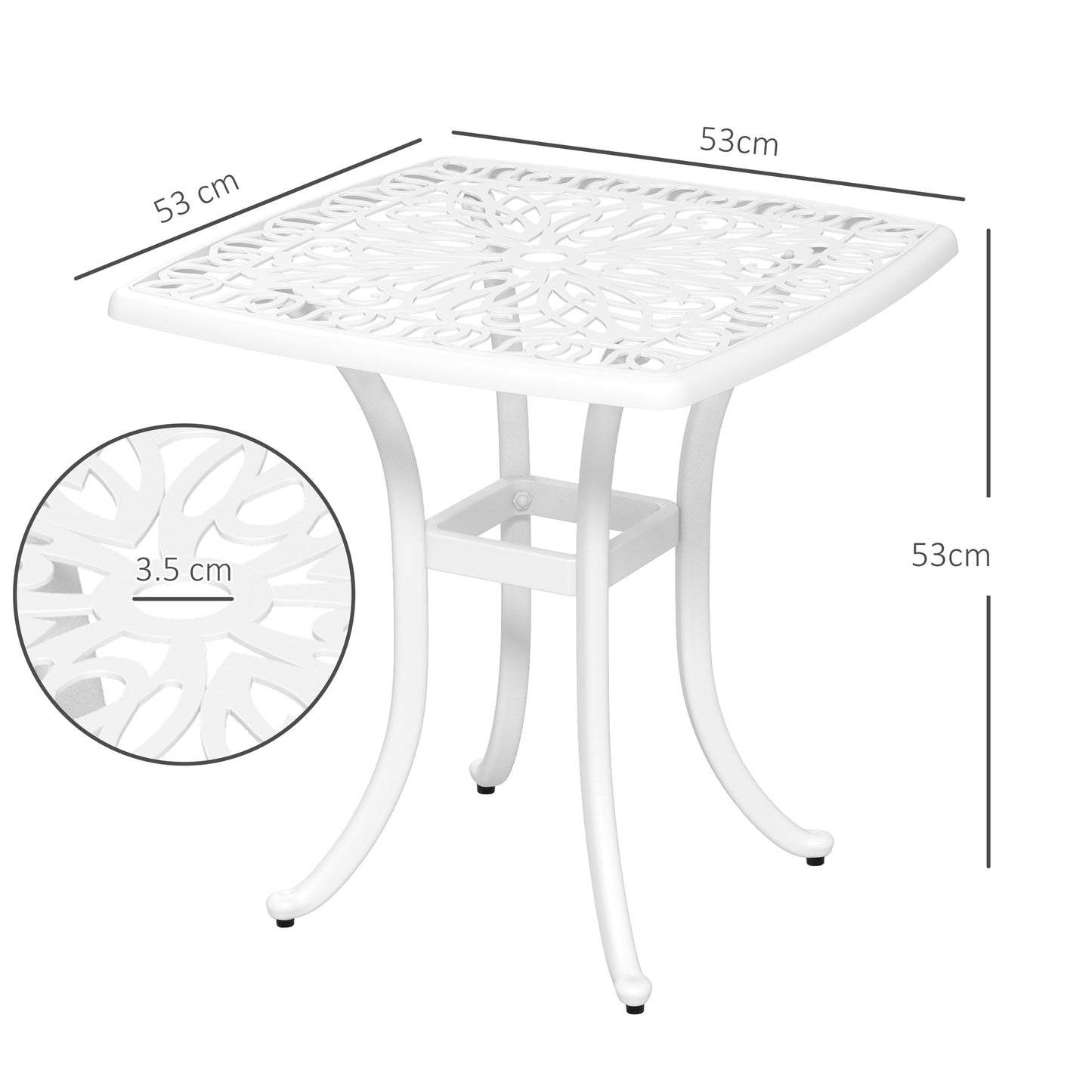Zisu Cast Aluminium White Square Outdoor Bistro Table With Umbrella Hole