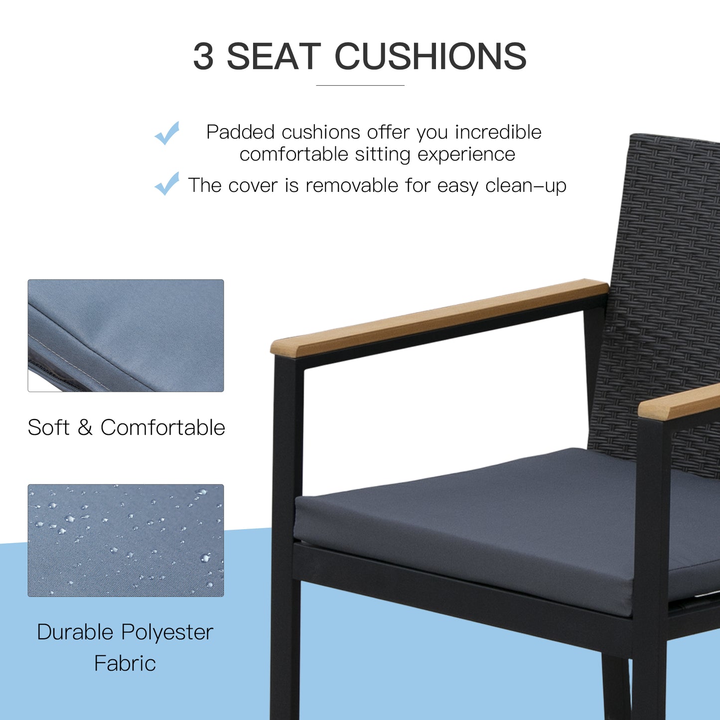 Rasedo Rattan Black 4 Seater Outdoor Sofa Set With Loveseat Armchairs Glass and Coffee Table