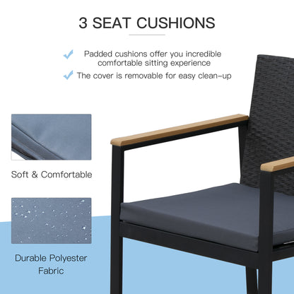 Rasedo Rattan Black 4 Seater Outdoor Sofa Set With Loveseat Armchairs Glass and Coffee Table