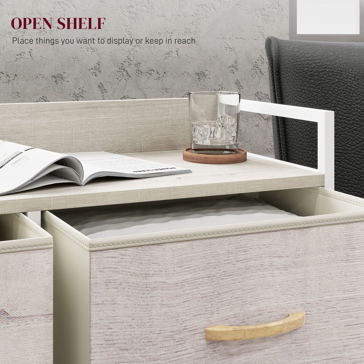 Fisufi Fabric And Wood Natural Finish 6 Drawer Rustic Storage Chest