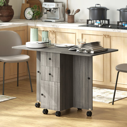 Todiralo Wooden Grey Drop Leaf Dining Table With Built In Storage For 6