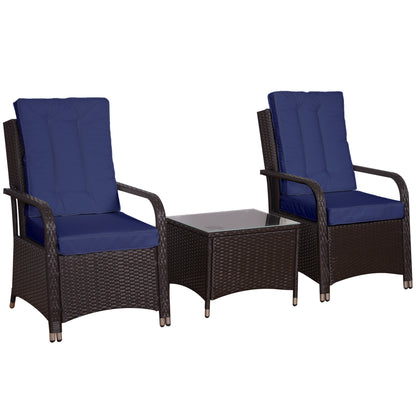 Rereha Dark Blue Rattan 3 Piece Bistro Set With Glass Table And Protective Cover