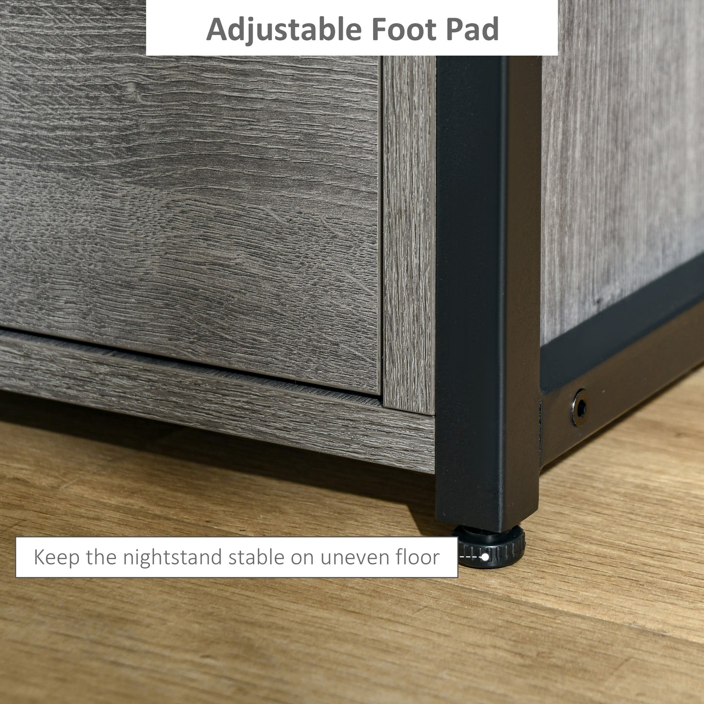 Sesopa Metal Grey Industrial Slim Bedside Table With Drawer And Shelf