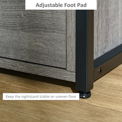 Sesopa Metal Grey Industrial Slim Bedside Table With Drawer And Shelf