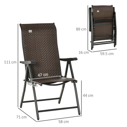 Noka Set Of 2 Metal Brown Folding Garden Chairs With 7 Position Reclining Backs