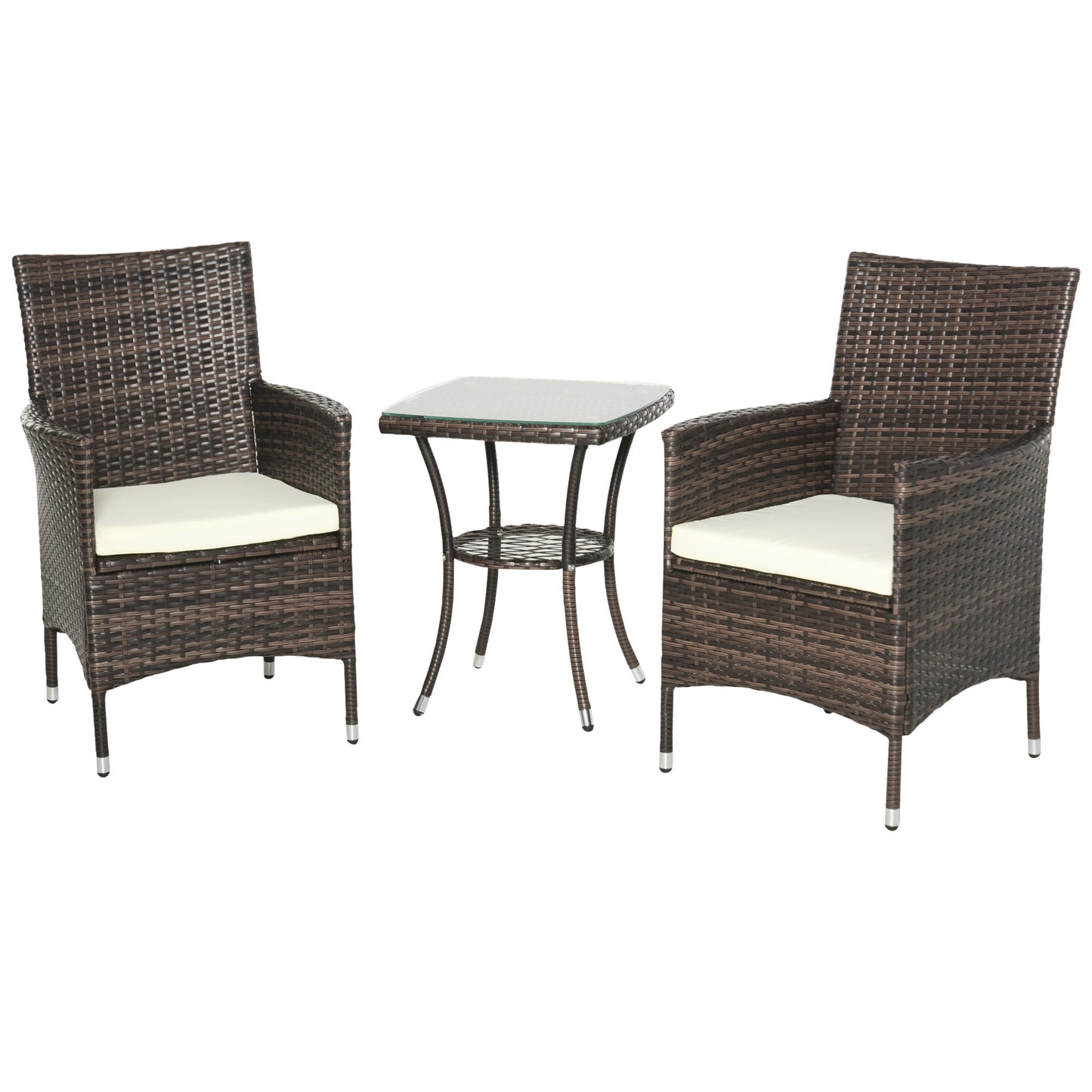 Lovi Rattan Brown 3 Piece Outdoor Bistro Chair Set With Cushions