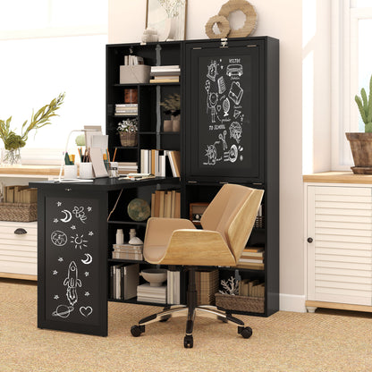 Havizi 98cm Black 3 Section Work Desk With Chalkboard And Storage