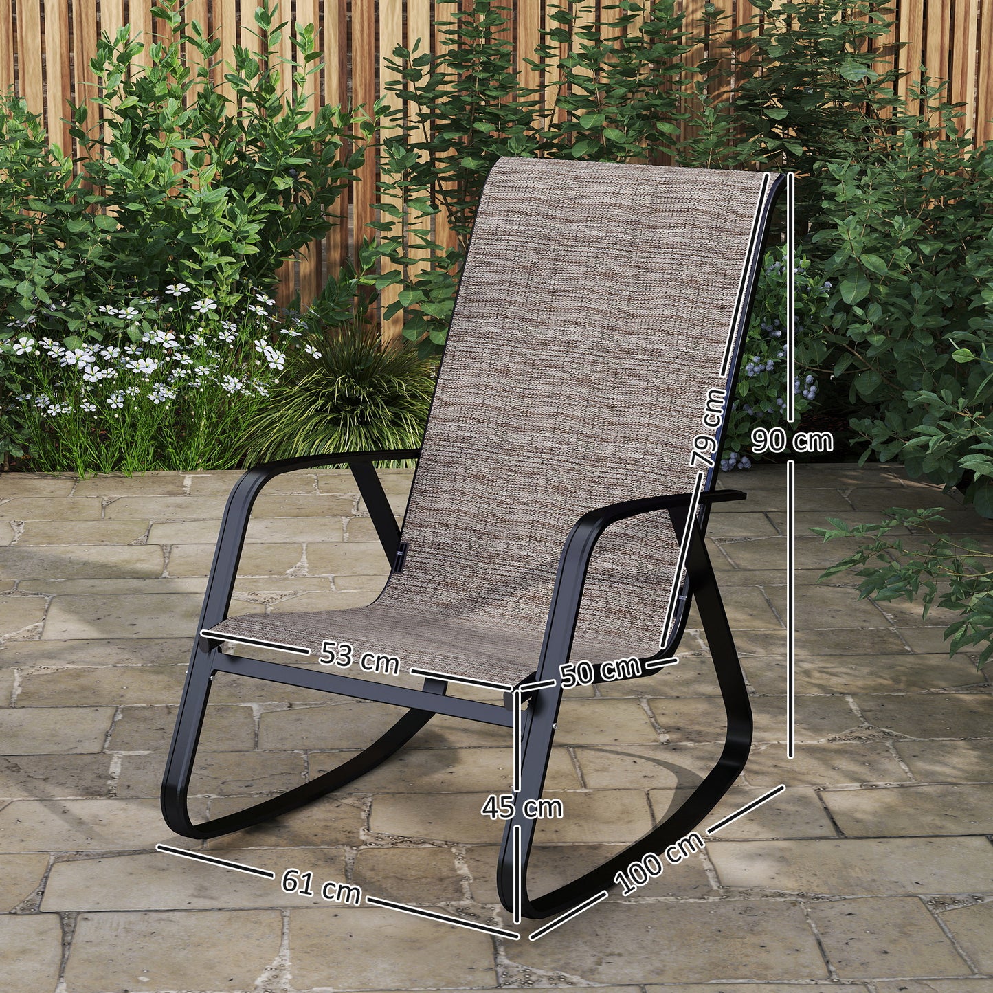 Suvi Metal Light Brown Mesh Set Of 2 Outdoor Rocking Garden Chairs