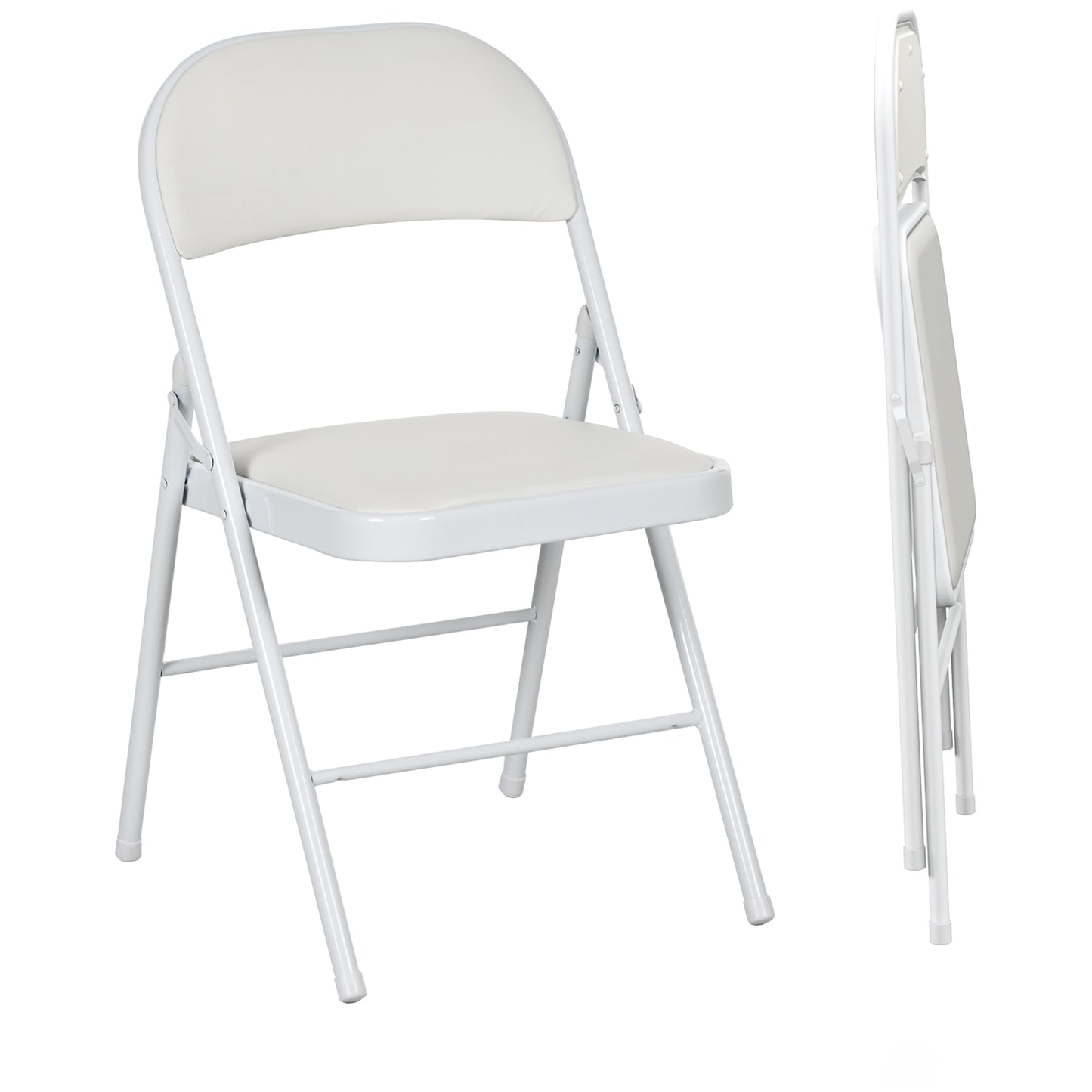 Lofano Metal And Fabric White Cushioned Folding Chairs Set Of 2