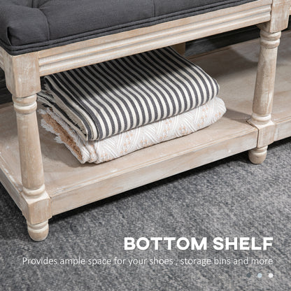 Lono Grey 2 Tier Vintage Style Bed End Bench With Storage Shelf Tufted Diamond
