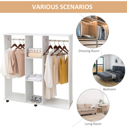 Belario White Double Open Wardrobe With Shelves Hanging Rail And Lockable Wheels