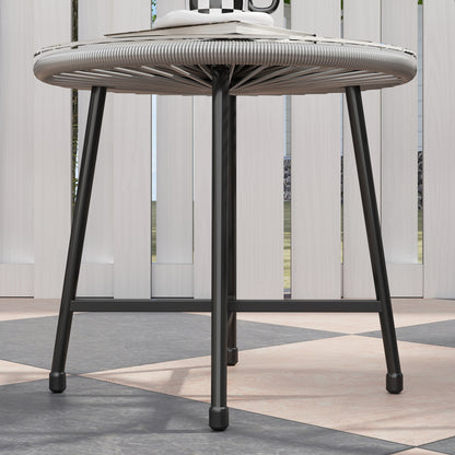 Nibaco Rattan Rope Grey 3 Piece Outdoor Garden Bistro Set With Glass Top Table