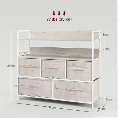 Nakatte White Metal and Grey Fabric 5 Drawer Storage Chest