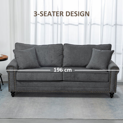 Tael Yolo Grey Fabric 3 Seater Sofa With Nail Head Trim And 2 Cushions