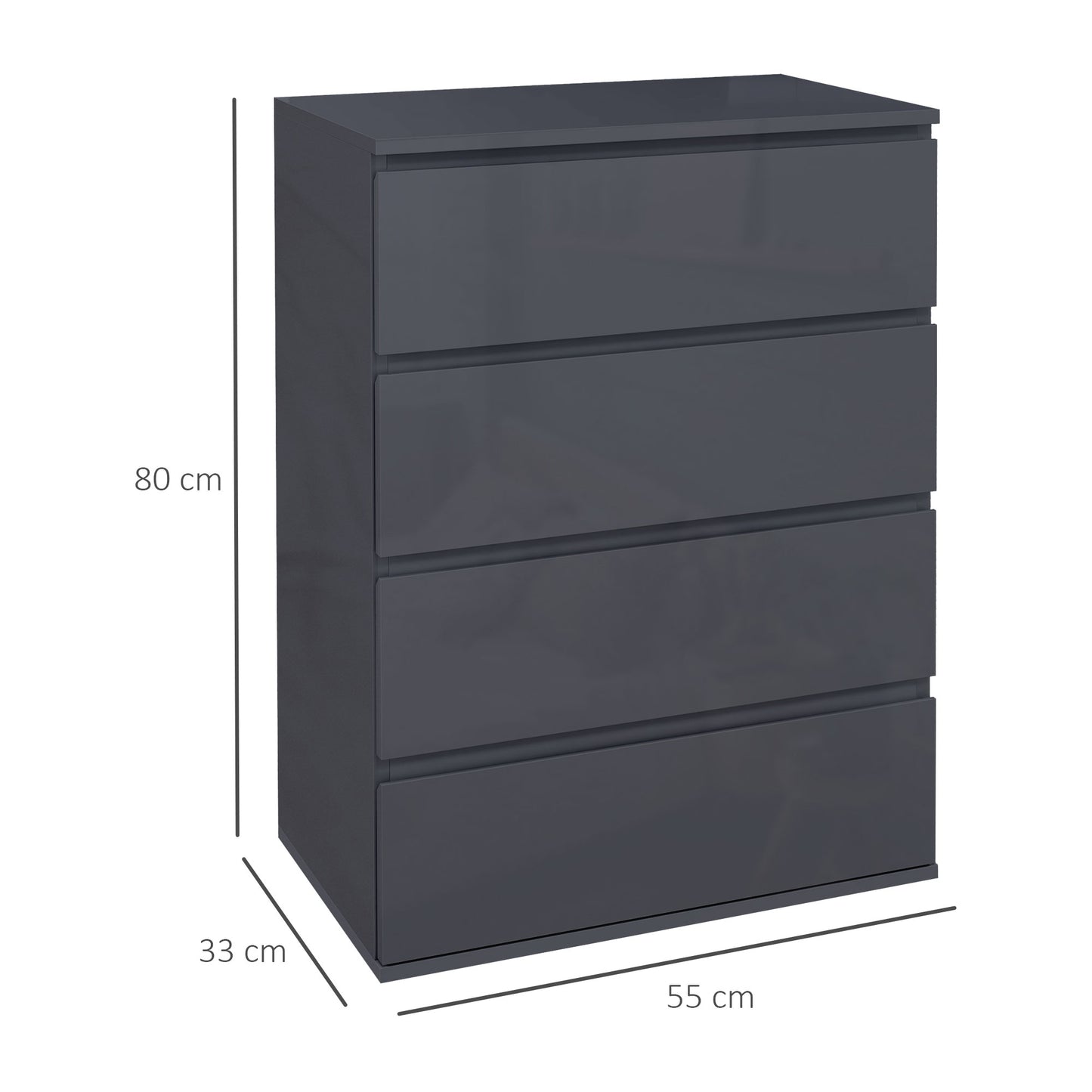 Valo Leha High Gloss Grey 4 Drawer Chest Of Drawers With Modern Storage Design