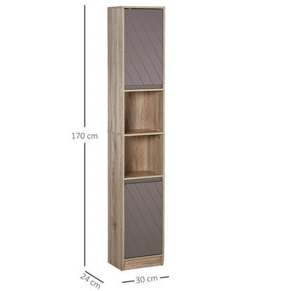 Kaeldo Slim Bathroom Storage Cabinet With OFauxn Compartment Adjustable Shelves Grey And Oak
