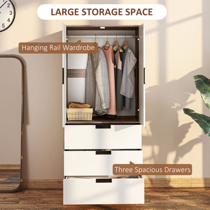 Coracasa White And Brown 2 Door Wardrobe With Hanging Rail and 3 Drawer Storage Unit