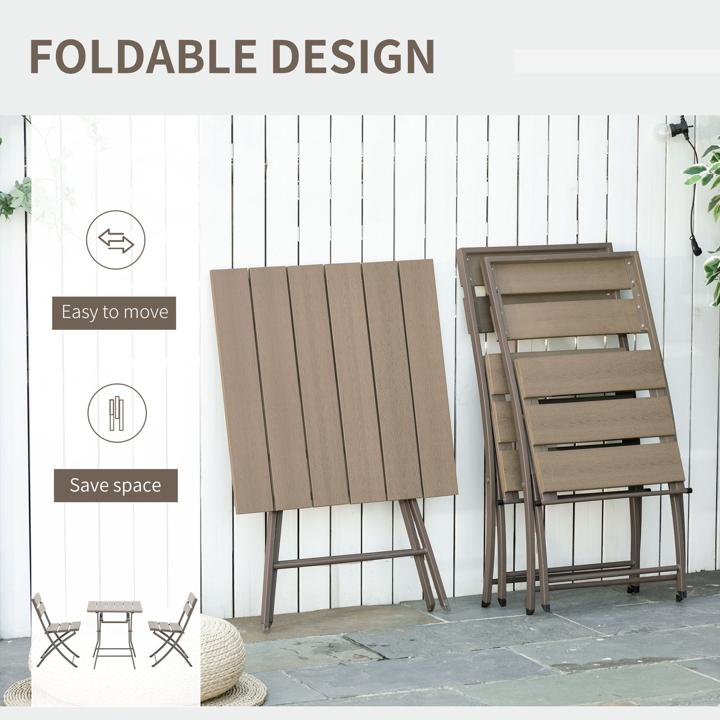 Noyofi 3 Piece Foldable Garden Bistro Set With Table And Chairs In Grey
