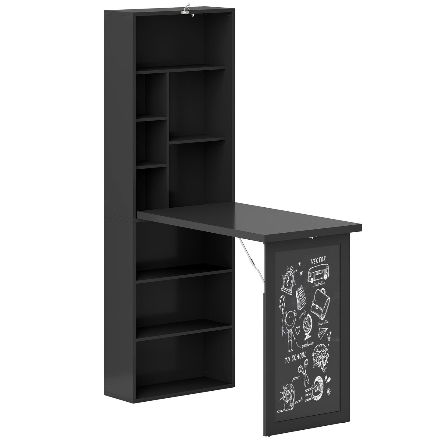 Havizi 98cm Black 3 Section Work Desk With Chalkboard And Storage