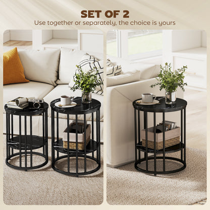 Dilisu Set Of 2 Wooden Black Marble Effect Coffee Tables