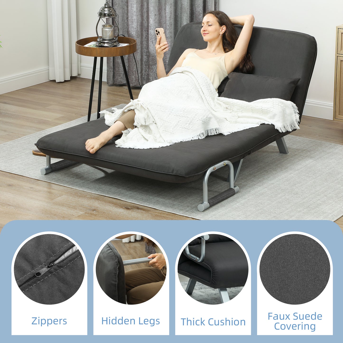 Fiyo Fabric Dark Grey 2 Seater Click Clack Sofa Bed