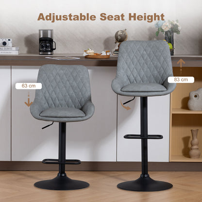 Taraneno Set Of 2 Light Grey Faux Leather Retro Bar Chairs