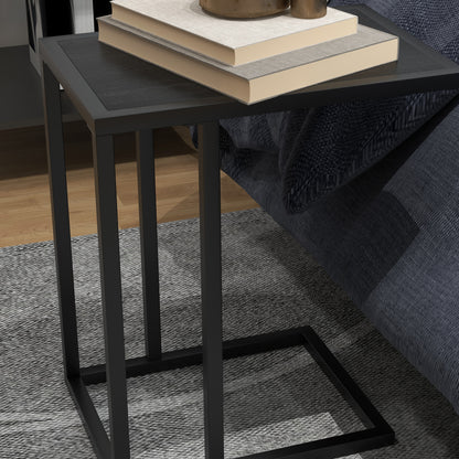 Sariso Metal And Wooden Black C Shaped Side Table With Wood Effect Top