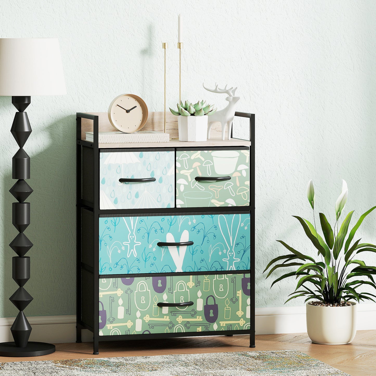 Larala Wooden Blue 4 Drawer Storage Chest