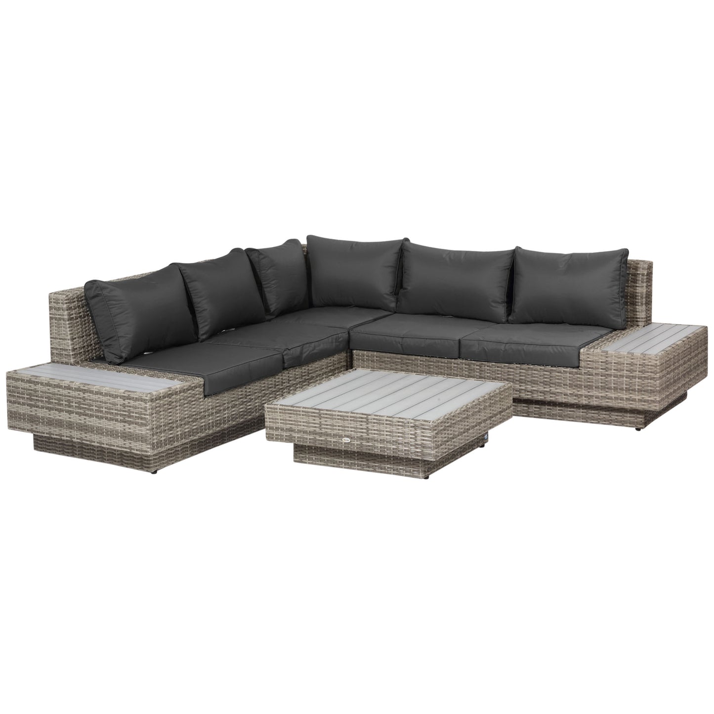 Vaneno Rattan Light Grey 5 Seater Outdoor Corner Sofa And Coffee Table Set With Cushions