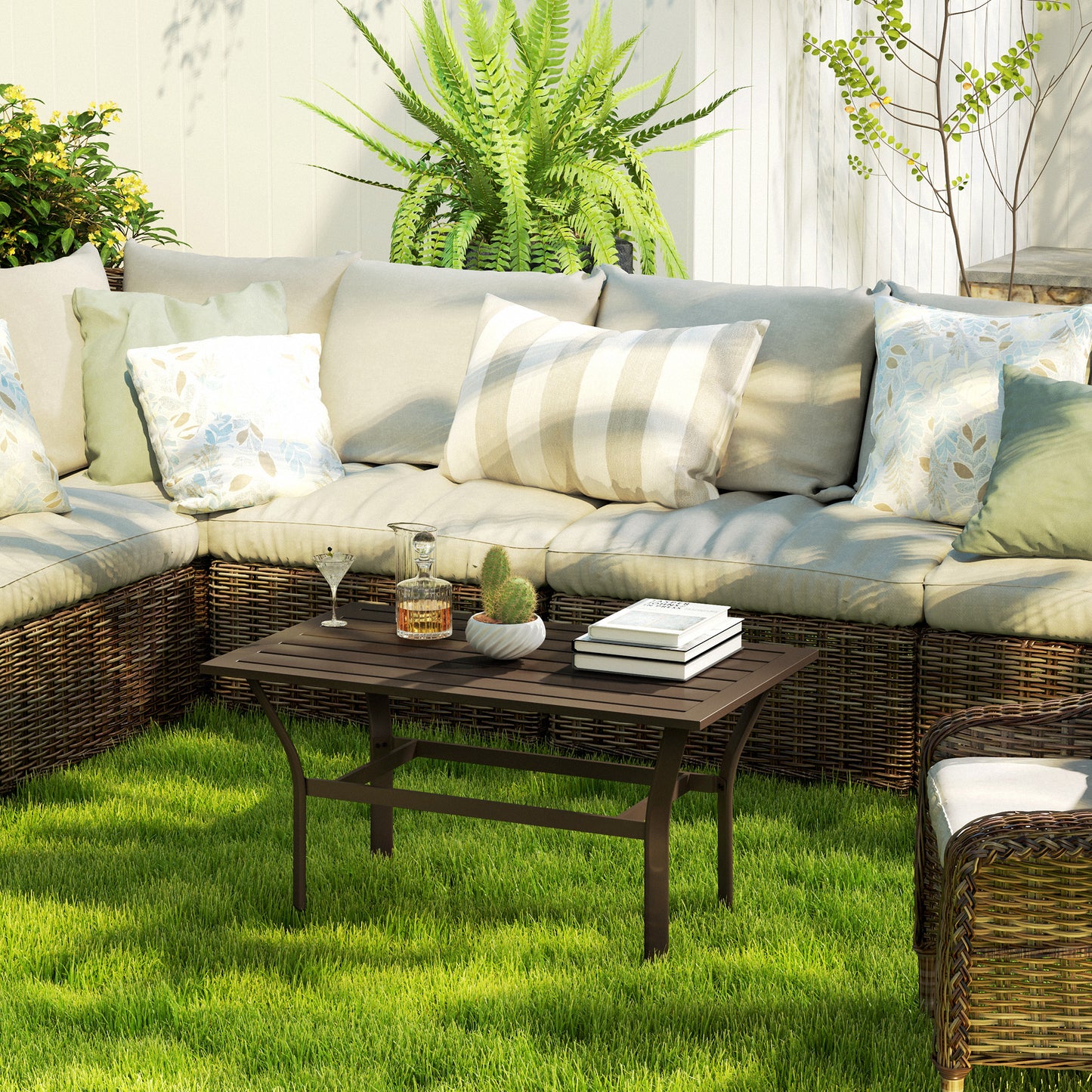 Dosu Yoba Metal And Wooden Brown Outdoor Rectangular Coffee Table With Slatted Top