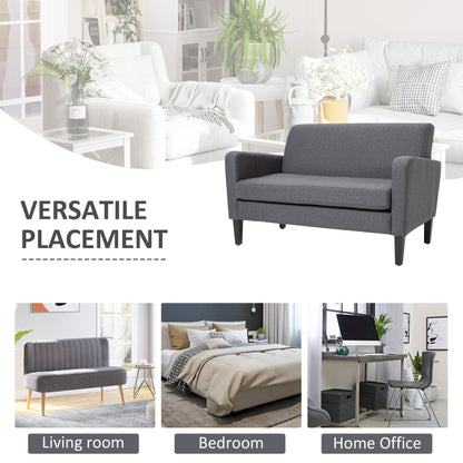 Kahaba Linen Grey Curved 2 Seater Sofa With Thick Cushion And Wooden Legs