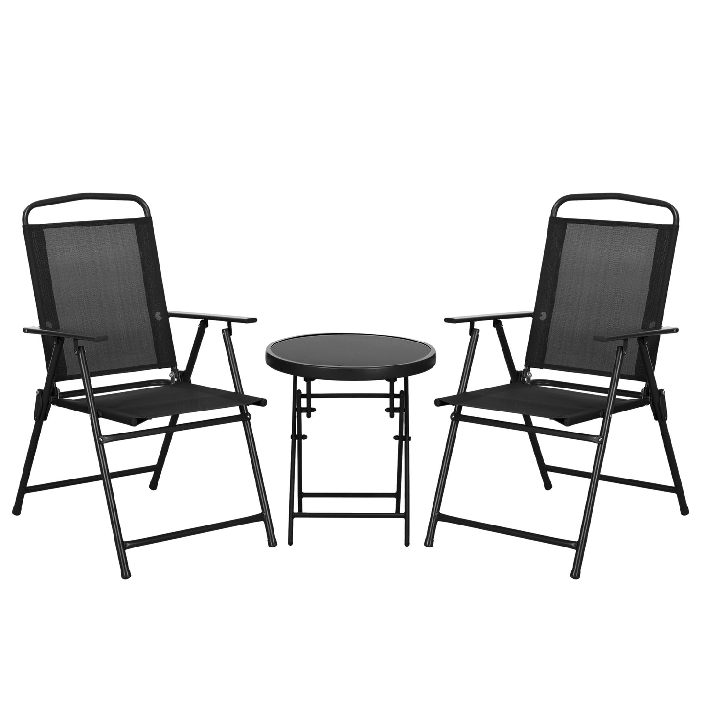 Zivino Glass And Metal Black 3 Piece Garden Seating Set With Table And Chairs