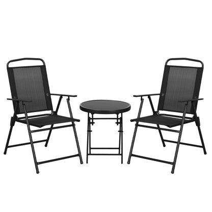 Zivino Glass And Metal Black 3 Piece Garden Seating Set With Table And Chairs