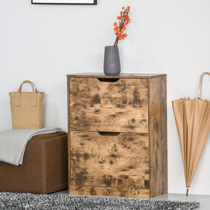 Lifale Wooden Rustic Brown Industrial Shoe Cabinet With 2 Flip Drawers For 12 Pairs