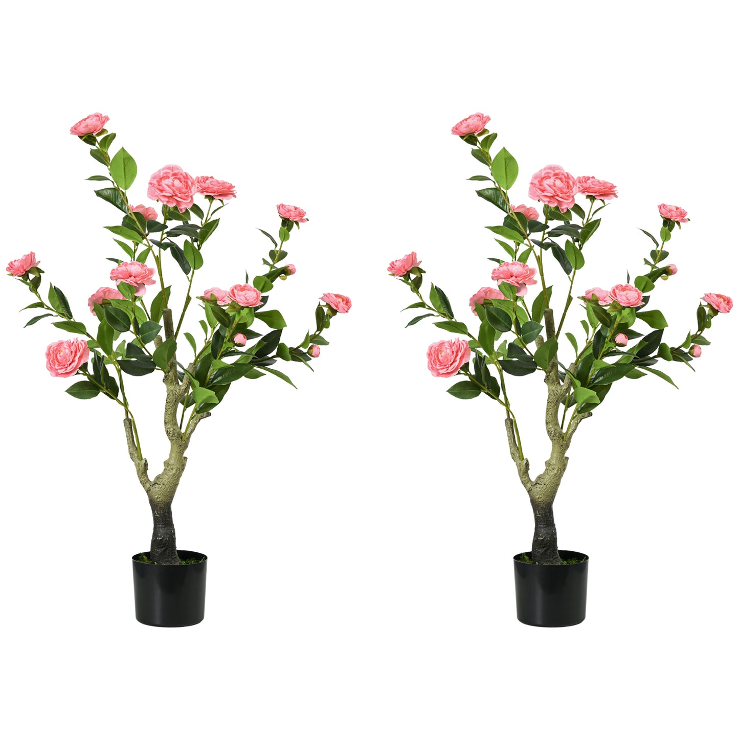 Leba Pair Of Artificial Camellia Flower Plants In Pots H8 95cm Pink