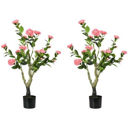 Leba Pair Of Artificial Camellia Flower Plants In Pots H8 95cm Pink
