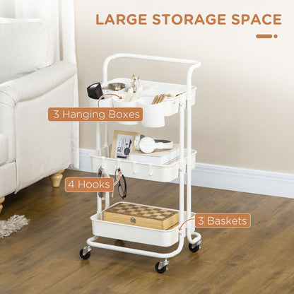 Molole Seba Metal White 3 Tier Home Trolley With Handle And Wheels